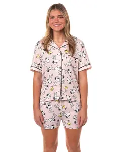 Peanuts Snoopy Pajamas Women's Sunglass Style Notch Collar 2-Piece Sleep Set