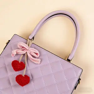 Sweet Mother’s Day Gift | Crochet Heart Car & Bag Charm | Handmade house decor | Handmade Bow Pendant | Car Interior Decoration Car Ornament Car Accessories