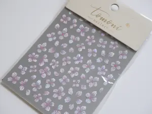 Tomoni Iridescent Sakura Nail Design Stickers - Elegant Floral Nail Art Decals for Stylish Manicures with Soft Lilac Pink Petals & Natural Gradient Finish