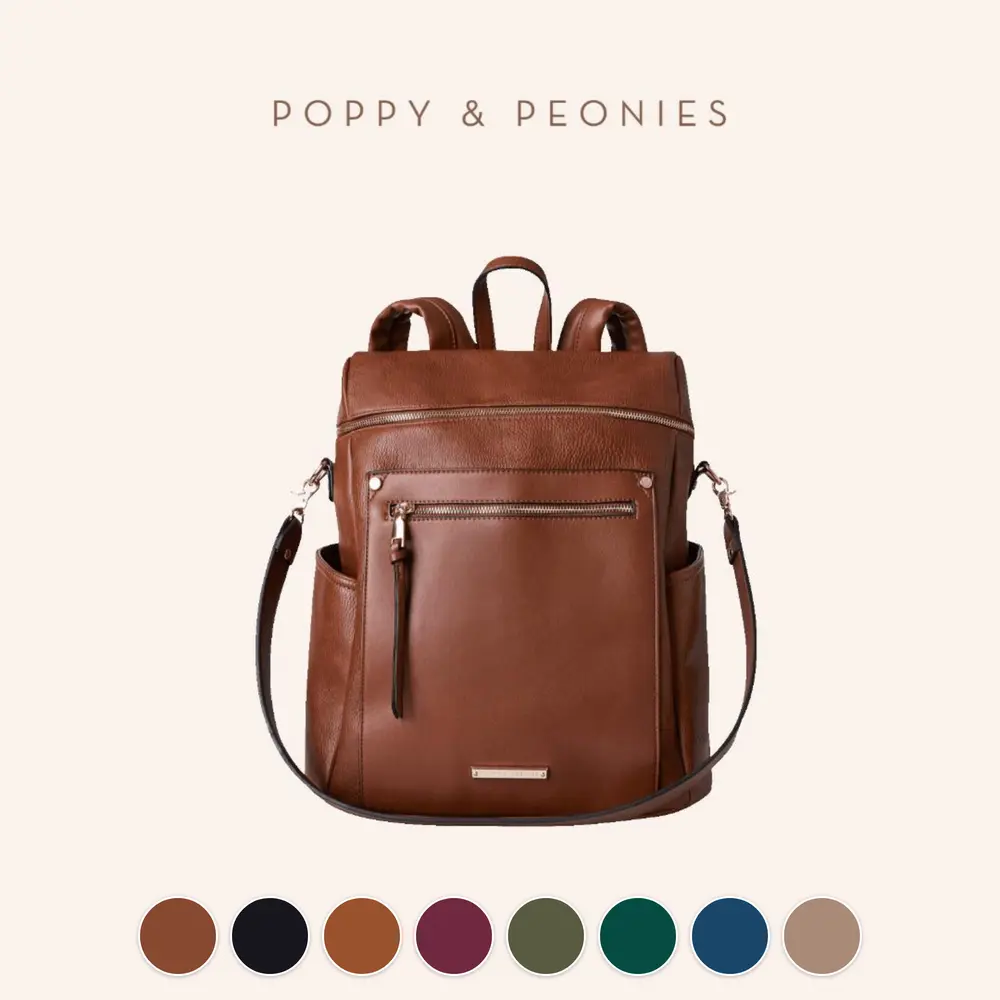 Poppy & Peonies Commuter Backpack for Women | 2-in-1 Work & Travel Bag with 16" Laptop Sleeve, Cupholder, Trolley Sleeve