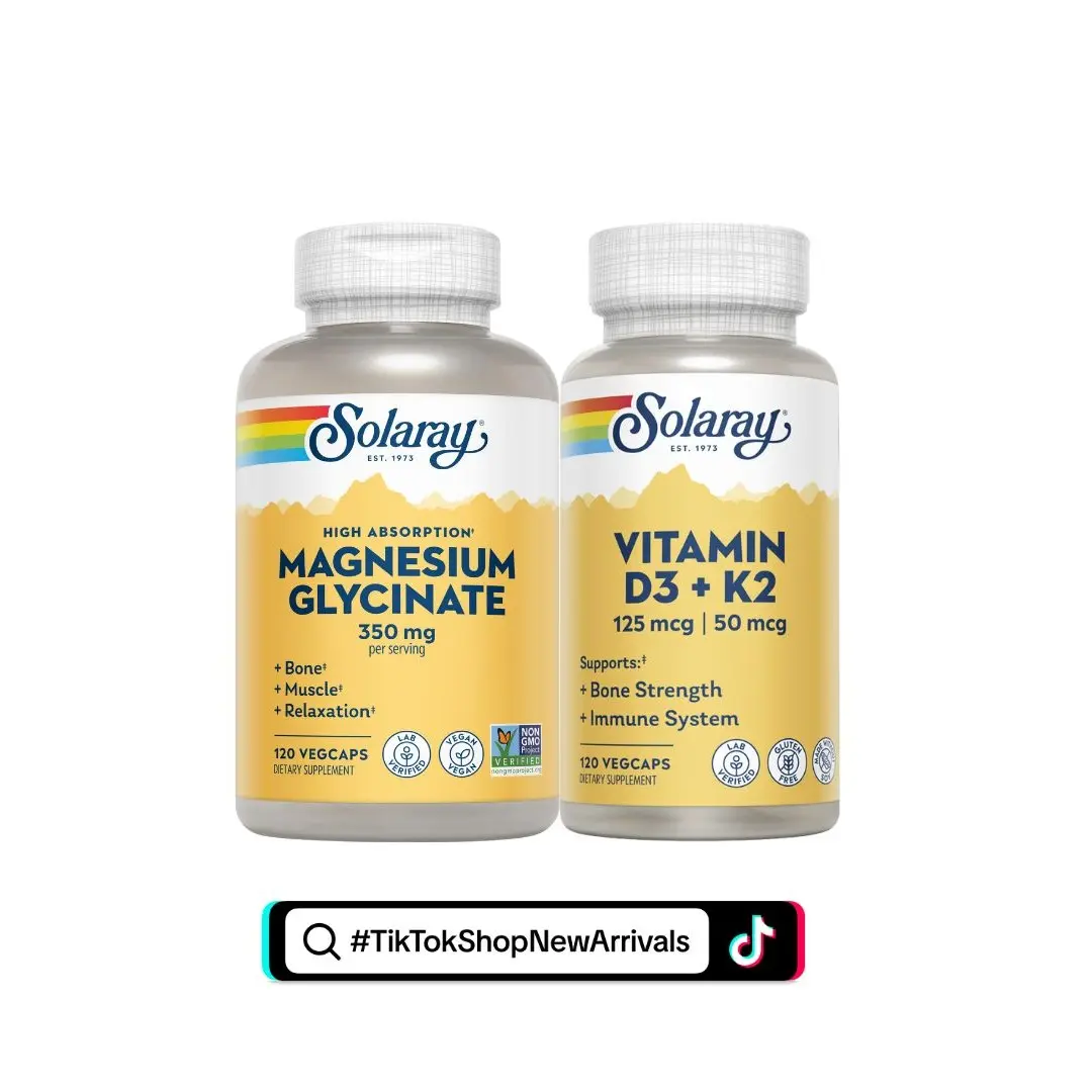 Solaray Magnesium Glycinate + Vitamin D3 Stay Active Bundle — Two-Bottle 120ct Routine for Active Adults