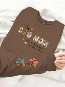 Women's Casual Style Dog Mom Print Hoodie, Pet Lover Leisure Clothing, Soft Long Sleeve Round Neck Sweatshirt, All Seasons, Womenswear