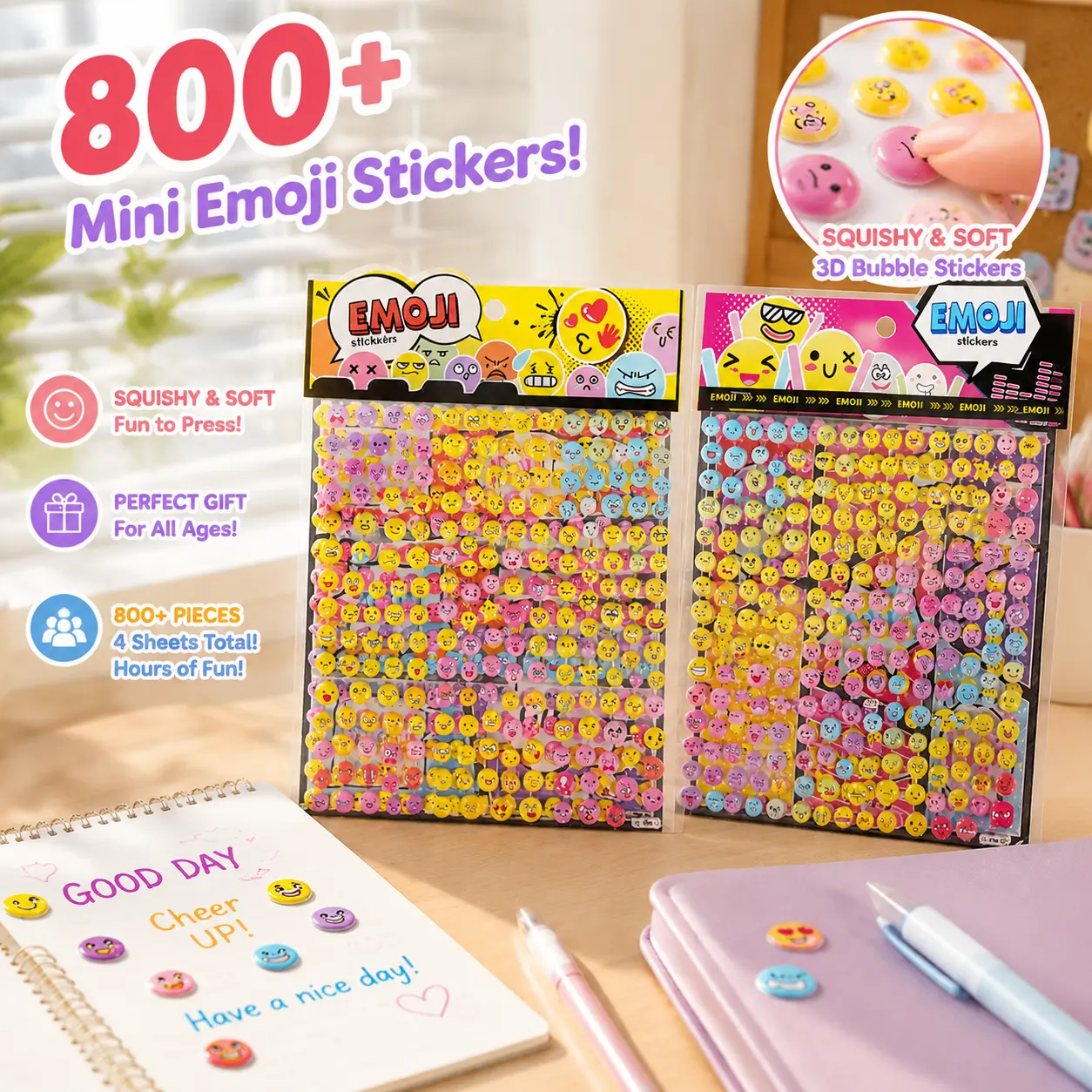 3D Puffy Emoji Stickers for DIY Crafts - Cute Kawaii Bubble Stickers for Cup, Phone Case, Laptop & Journal Decoration Kids Rewards Holographic Colors Sticker, Foil Star Sticker for Behavior Chart, Student Planner, School Classroom Teacher Supplies, DIY