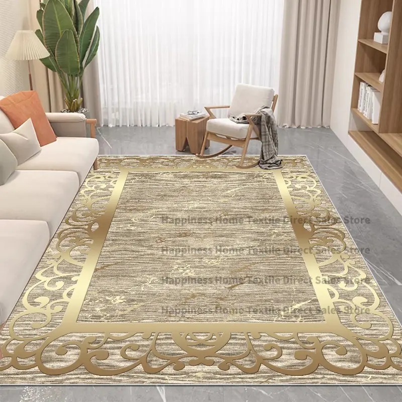 Luxury Gold Ornate Border Marble Flannel Area Rug - Vintage Scrollwork Print Soft Mat for Living Room, Non-Slip Home Decor Rugs Modern #LuxuryGoldBorderRug #OrnateScrollMat #ModernMarbleDecor #ElegantCarpet #NonSlipFlannelRug