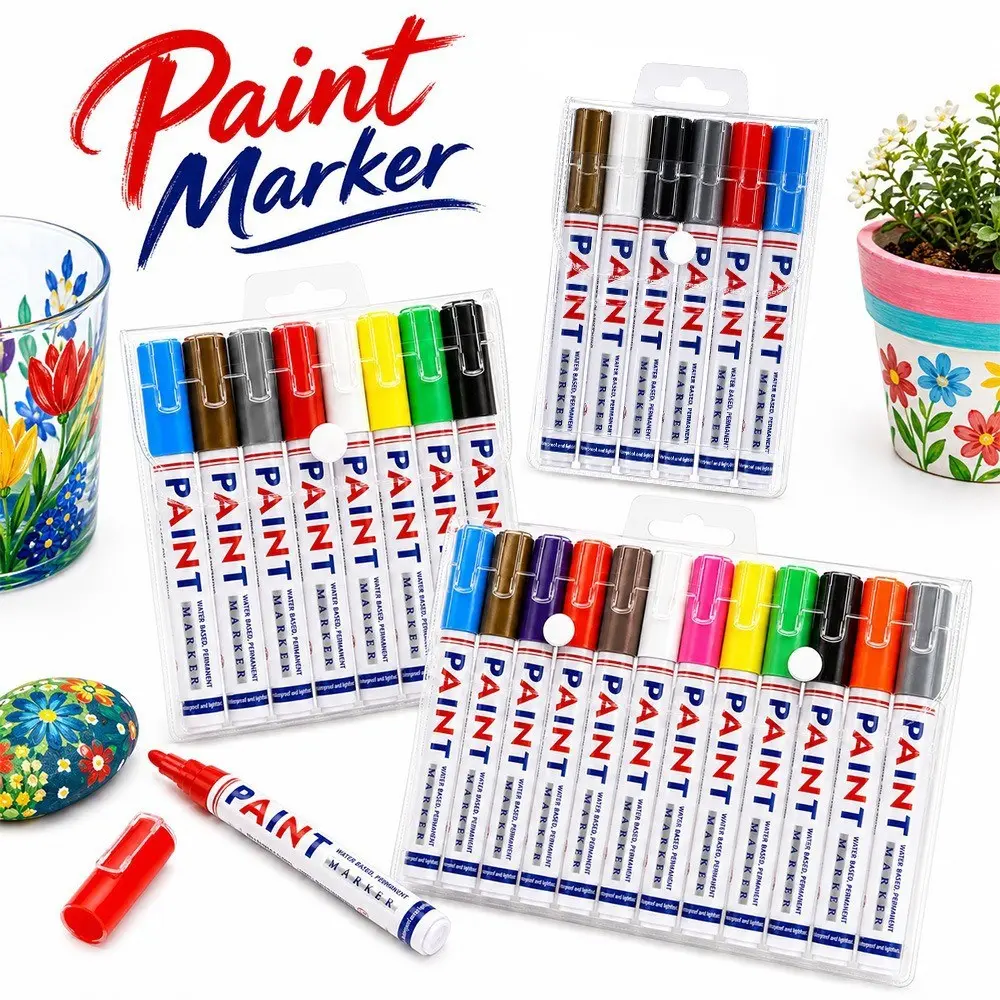 Permanent Paint Marker Pen Set, Waterproof Quick Dry Markers for Car Tires, Metal, Wood & Glass, Ideal for DIY Crafts & Repair, Waterproof Art Markers, Coloring Markers