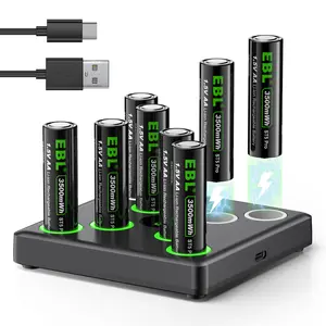 EBL 8-Pack Smart Charger with 1.5V Rechargeable Lithium AA Batteries 3500mWh | Fast 2.5H Charge, 1200 Cycles, for Blink Cameras & High-Drain Devices
