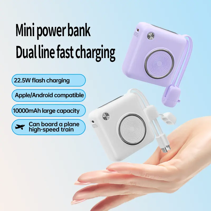 10000mah Custom 22.5w Super Fast Charger Quick Charging Mini Power Bank With Led Display Built in Cable Portable for Phone
