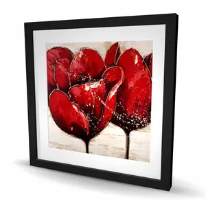 Begin Home Decor C1FM2424MD1CM8 24 x 24 in. Red Tulips Closeup - Beige Framed Matted Print Wall Art - Home Decor
