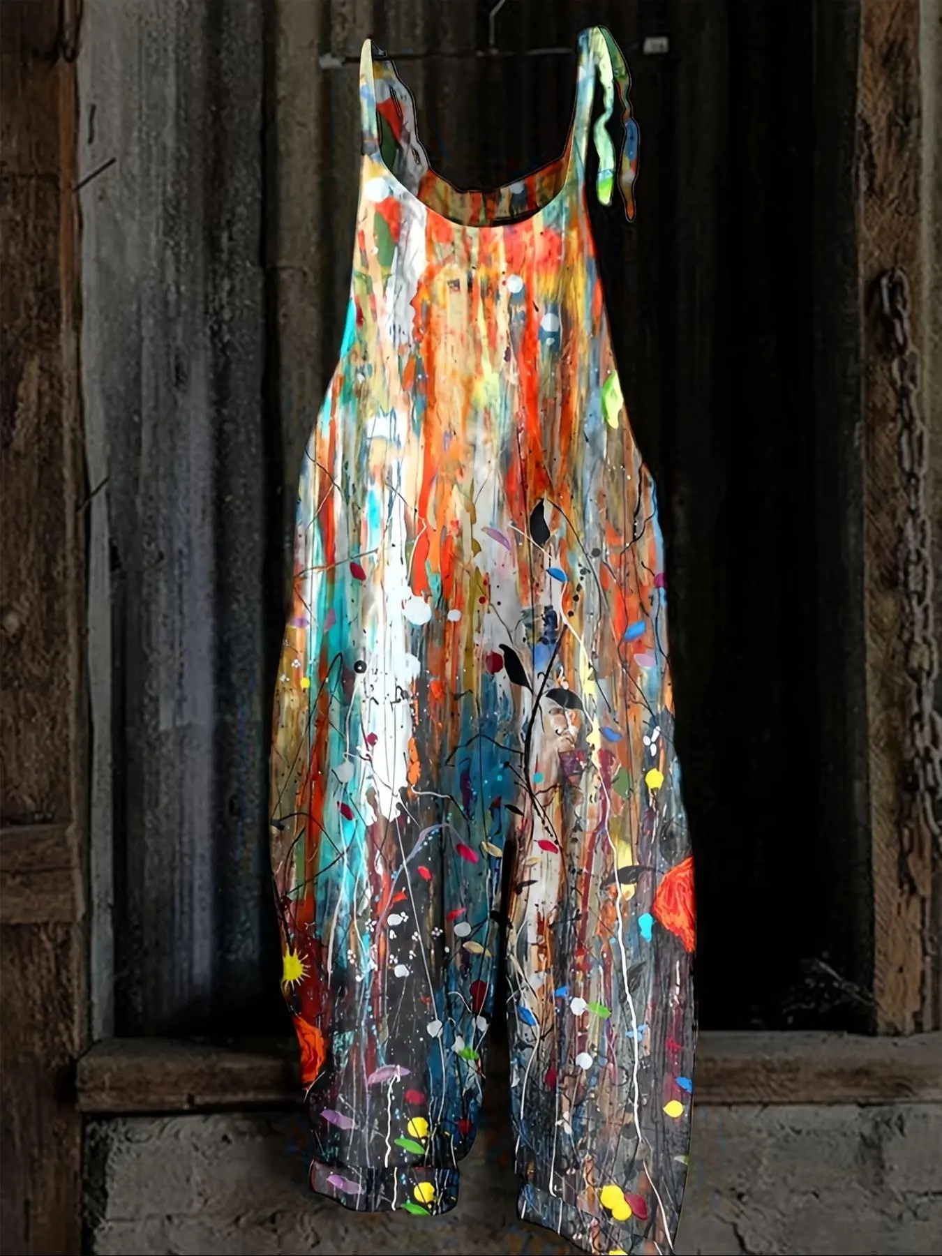 Women's All Over Print Overalls, Casual Bohemian Sleeveless Loose Overalls for Beach Holiday Vacation, Ladies Clothes for All Seasons, Womenswear