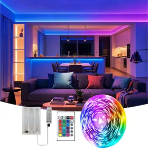 3535RGB LED light strip, Low voltage led, 24-button remote control, battery box powered (batteries not included), suitable for bedroom, living room, and Christmas party decorations, Led Lights Strips