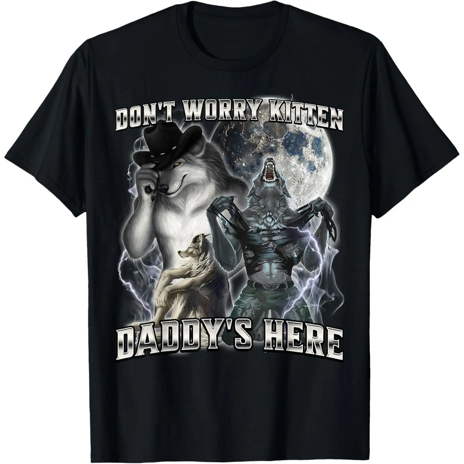 Men's Vintage Wolf Digital Print 100% Cotton Short Sleeve Round Neck T-Shirt - Retro Howling Moon Graphic, Classic Fit Casual Sports Top, Menswear, Shortsleeve, Unisex, Printed Graphic, Wolf Print