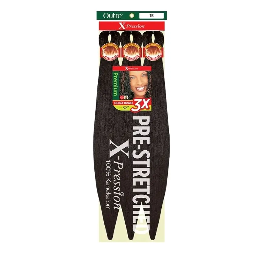 Outre X-Pression Braid - Pre Stretched Braid 52" 3X Premium 100% Kanekalon OFF BLACK 1B 3 Pack