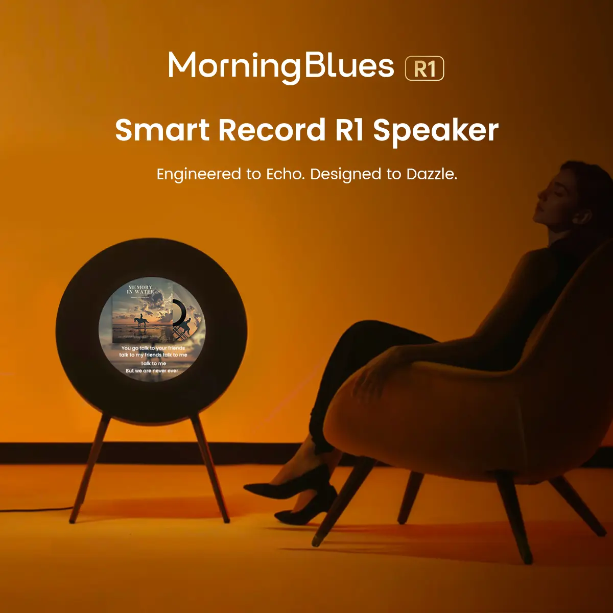 MorningBlues Record R1 Award-Winning Retro Vinyl Bluetooth Speaker - Jamo 2.1 Hi-Fi Bass Speaker, 21.5" Display with Dynamic Lyrics & Album Art, Wi-Fi & BT 5.1, New-Generation Cable-Free Mobile Premium Home Audio Décor, Father's Day Gift, Bass Speakers, C
