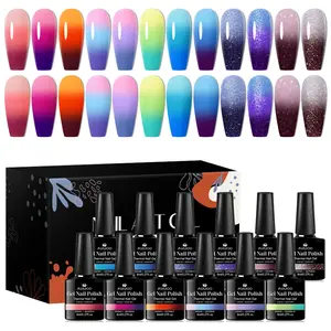 Temperature Changing Gel Nail Polish Set, 12pcs/set Soak Off Formula UV LED Nail Art Gel Varnish, Nail Art & Nail Polish for Women & Girls, Manicure, UV Light Gel