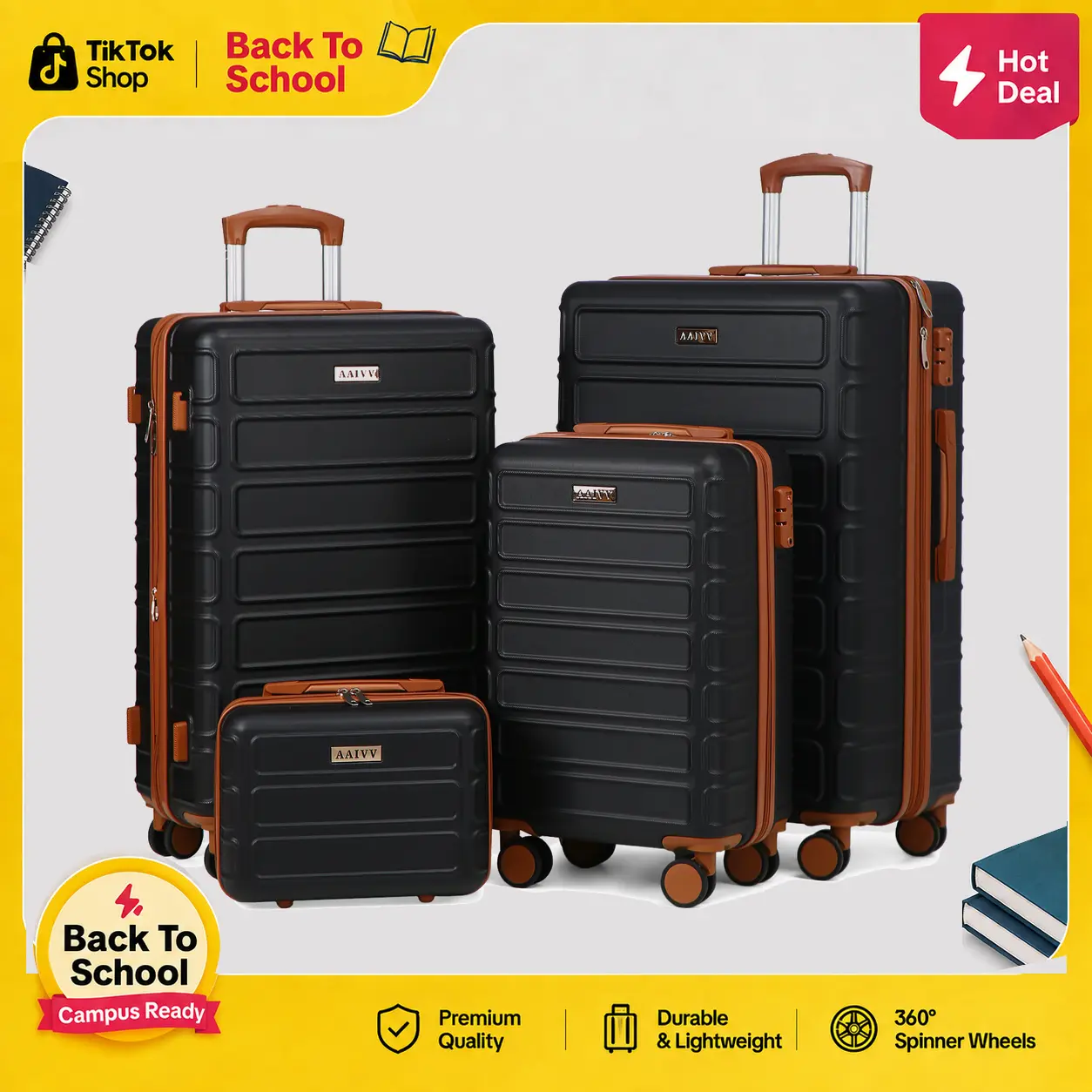 AAIVV 4 PCS Luggage Sets, with Double Spinner Wheels Expandable ABS Travel Suitcase Set, TSA Lock Hardshell Durable Traveling Bag Luggage Sets (13/20/26/28in) summervibes backtoschoolshopping