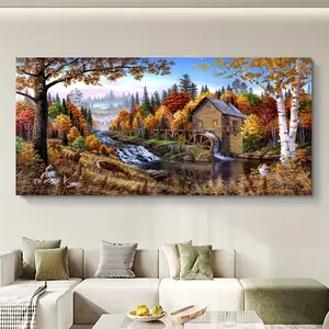 1pcs framed canvas painting, autumn landscape canvas wall painting, modern abstract nature scenery print for living room, office, bedroom, home decor, office decor