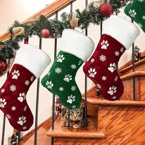 Christmas Stockings, 18 inch Christmas Stockings, Burlap with Large Plush Cuff Stockings, for Red Party christmas decorations