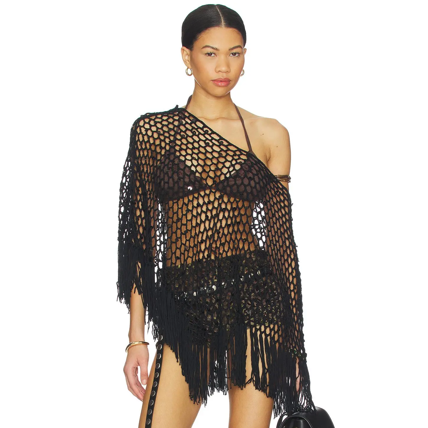 MORE TO COME Loren Knit Poncho in Black