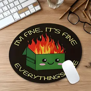 Flaming Trash Can Design Round Gaming Mouse Pad, Desktop Protective Pad, Rubber Anti-slip Lockedge Work Pad, Small Size Suitable for Laptop, Made for Gaming, Computer Games, Work, Non Slip Mousepad, Desktop Accessory, Desk Accessories