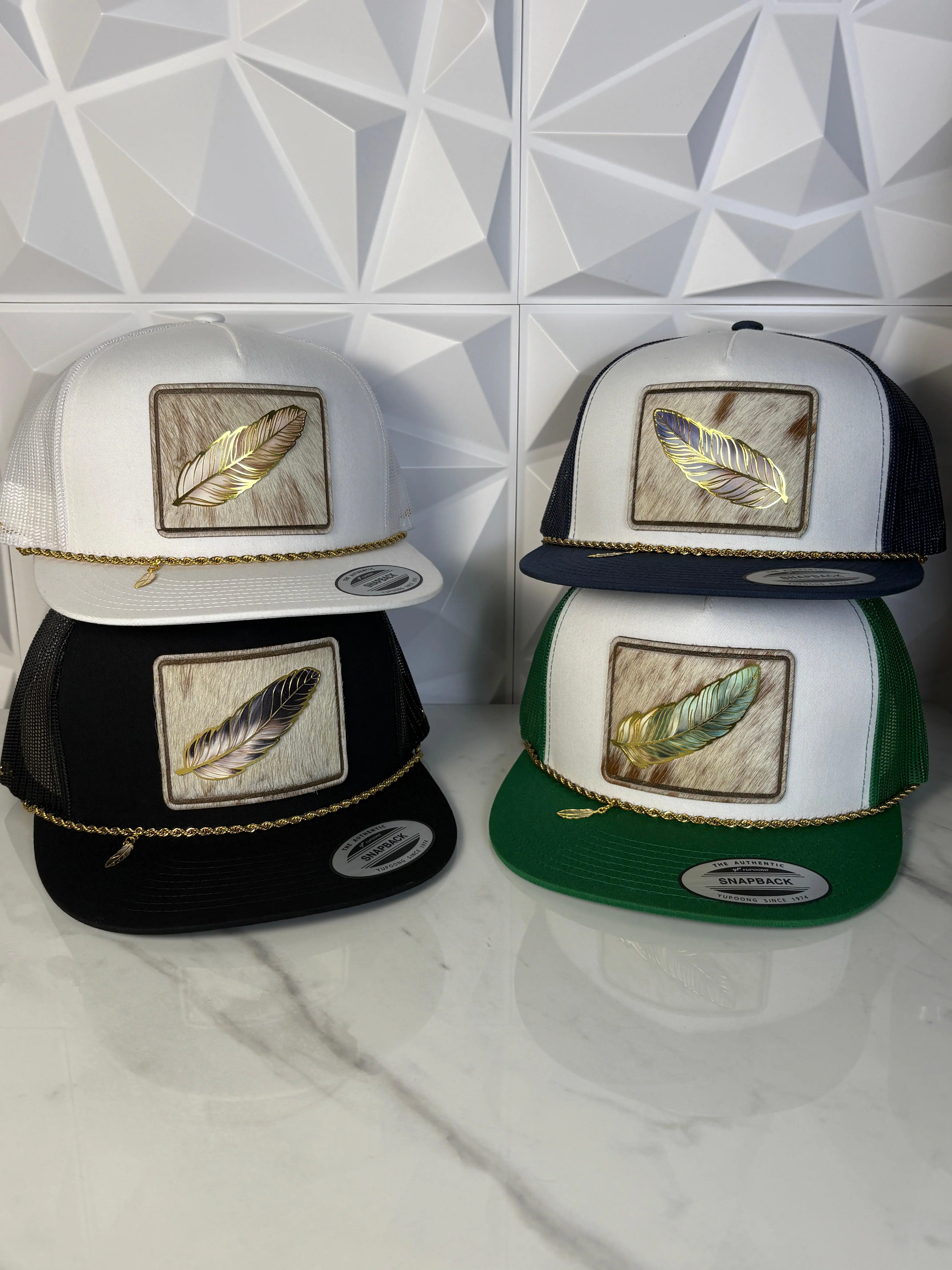 Feather CowHide hat with Gold Chain Detail Premium Hat Cowboy Hat