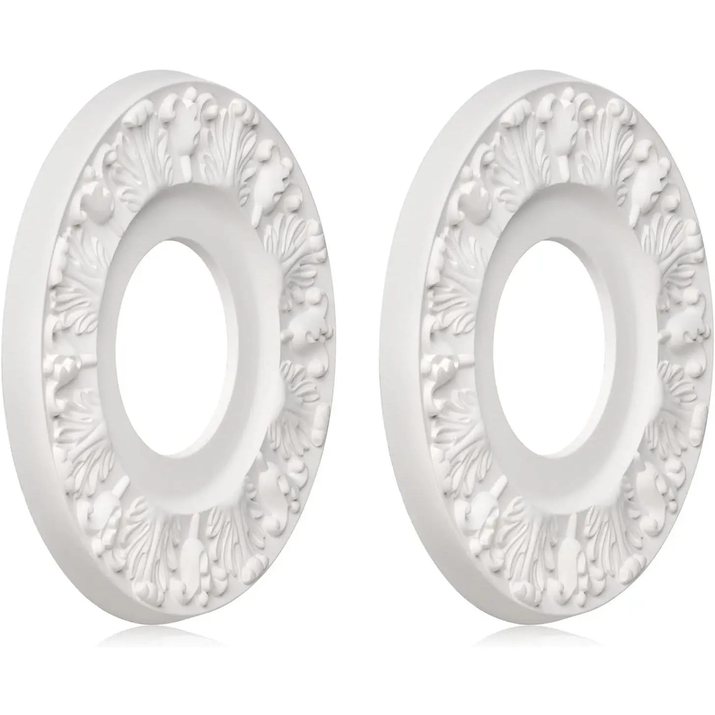2 count  Carved Flower Ceiling Medallion for Light Fixtures and Ceiling Fans (10-1/8"OD X 4"ID White)