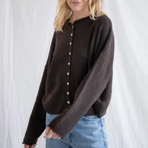 Women's Autumn Sweater Cardigan Long Sleeve Round Neck Button Up Solid Color Knitwear
