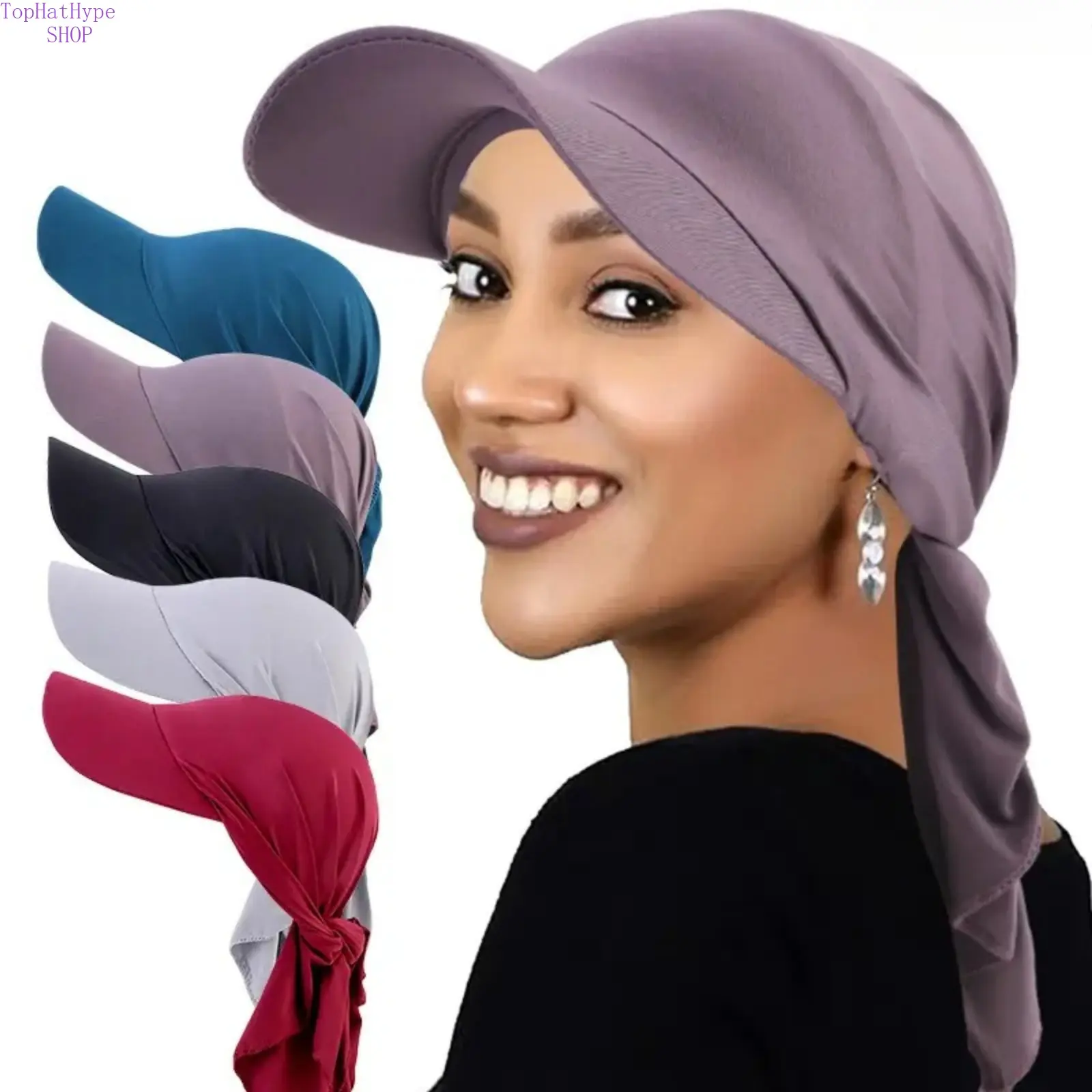 Unisex Ethnic Print Visor Turban Hat - Breathable Modesty Wrap Hijab Undercap, Adjustable Tie-Back, Multi-Color Casual Summer Sun Protection Accessory, One-Size Clothing,sohochic
