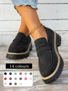 Women's Thick-Soled Loafers, Comfortable Shoes, Wide Fit Round Toe Slip-On Casual Flats, Modern Style All-Season Footwear