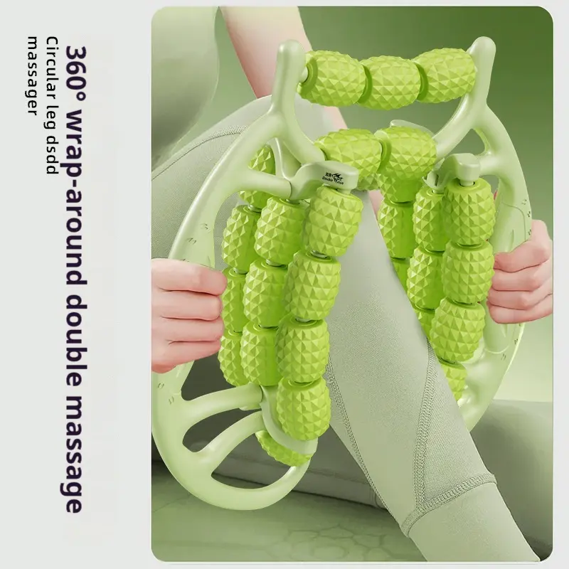 29-Wheel Dual-Use Leg Massage Roller - Handheld & Circular Clamp Muscle Relaxer for Deep Tissue & Cellulite, Relieves Tightness in Thighs, Calves, Arms, Waist, Ideal for Athletes, Post-Workout, Fitness (Green)