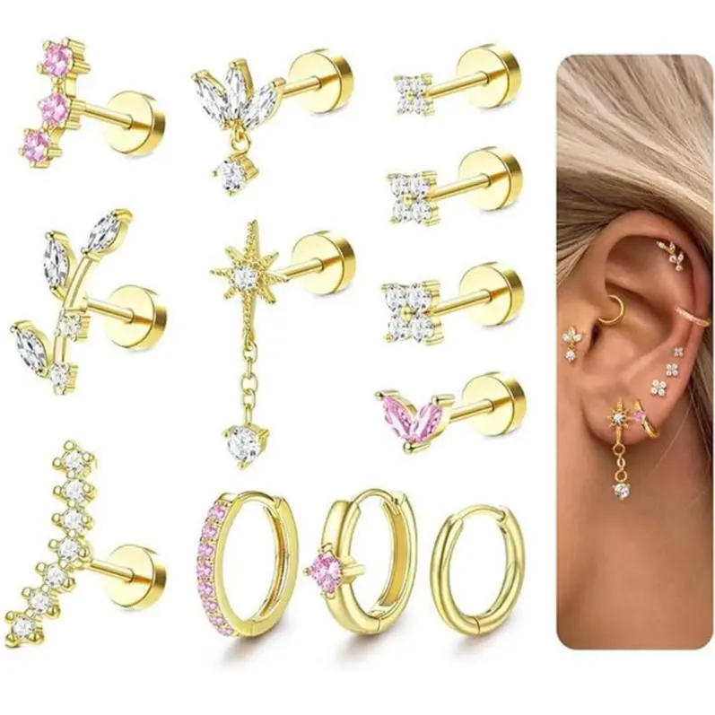 14K Gold Plated Hypoallergenic Earrings (Pink)