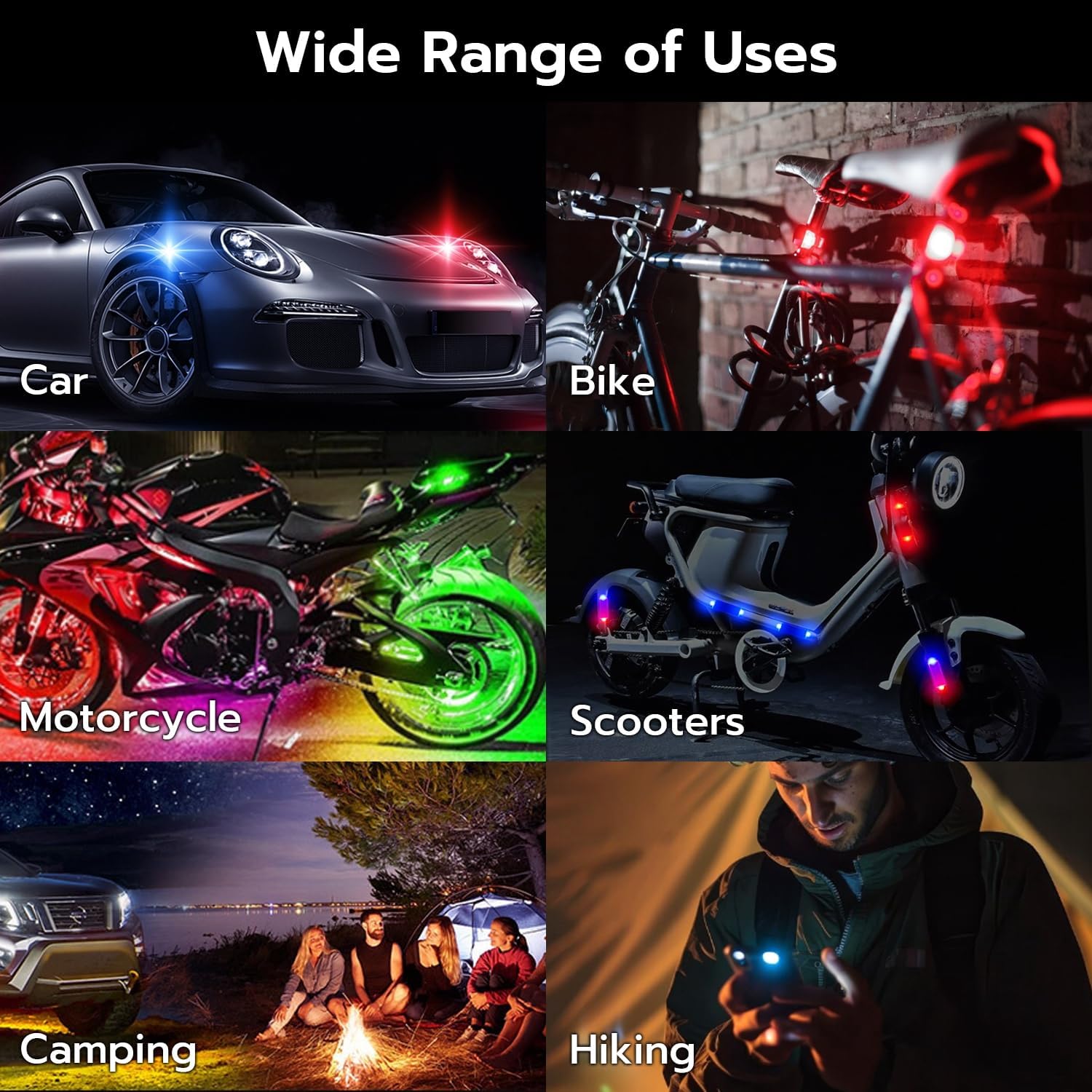 Upgraded Wireless LED Lights for Car, Rechargeable Interior Car Lights with RGB Colors Brightness Adjustable, 12H Battery Life, Remote Control, Mini Strobe Lights for Vehicle Motorcycle Bike Decor