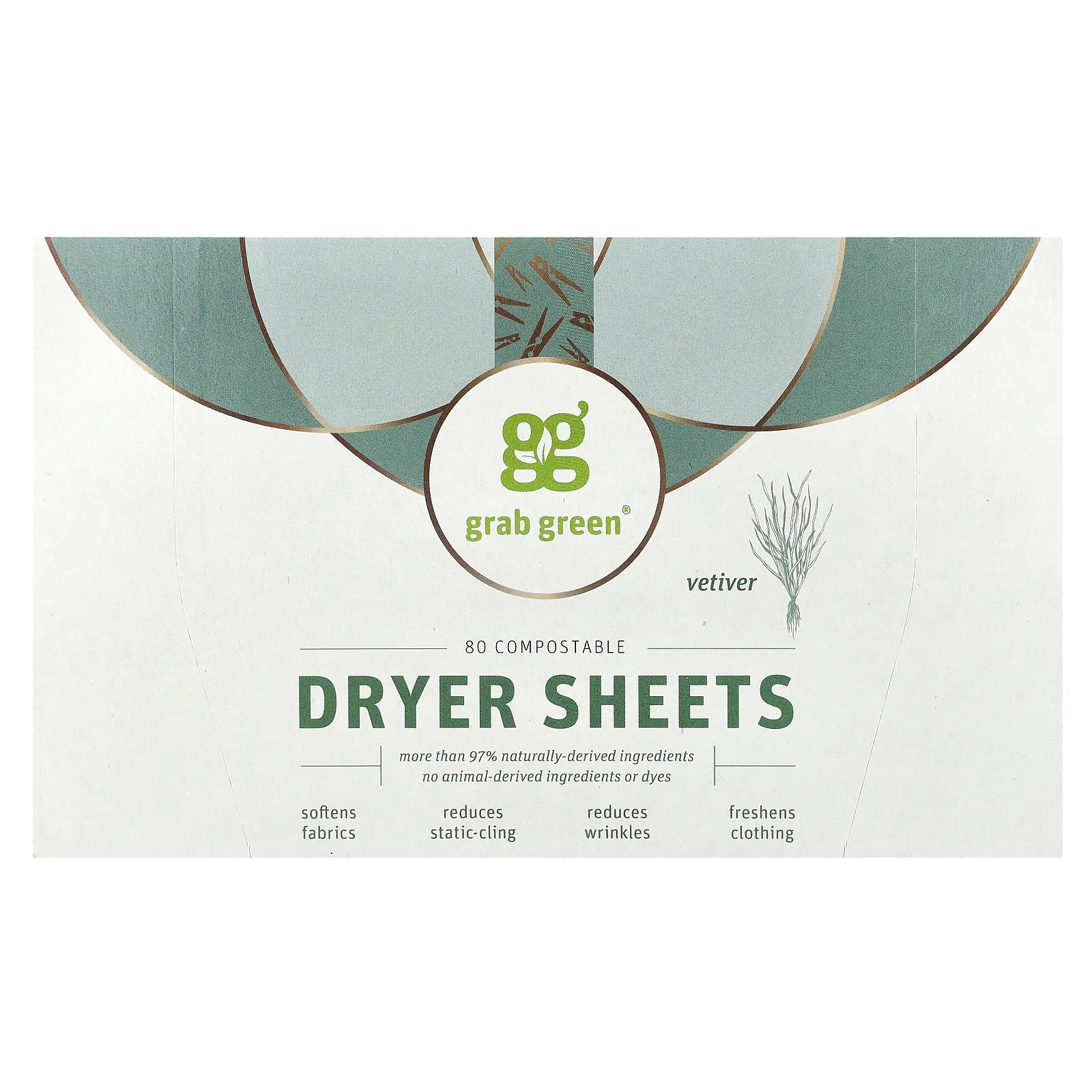 Grab Green Dryer Sheets, Vetiver, 80 Compostable Sheets