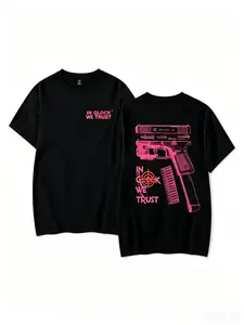 Prime Day Deal In Glock We Trust Graphic Cotton Round Neck Top, Distressed Outdoor Streetwear Unisex Loose Relaxed Fit Casual Tee, Soft Breathable 2nd Amendment Apparel, Ideal 4th of July & Birthday Gift