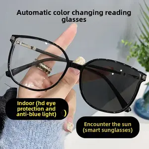Fashionable 2-in-1 Reading Glasses with Photosensitive Blue Light Protection High-Definition Sunglasses Versatile Square Frame Photochromic Reading Glasses for Indoor & Outdoor Use