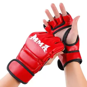 Adult Open Finger MMA Combat Gloves, Thick Protective Padded Half Finger Sparring Gear For Kickboxing, Muay Thai & Heavy Bag Training