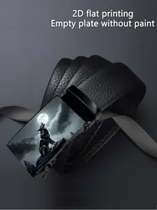 An artistic design featuring a quiet resonance pattern of a 2D mysterious night sky and a wolf, suitable for business and casual wear, with an automatic buckle, ideal as a gift for Father's Day, Belts Men, Fashion Belts, Metal Buckle