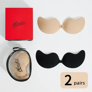 Minikit【2 pairs】sticky bra,Invisible push up Adhesive V-bra Minimalist Womenswear Comfort Basic Skin+Skin straplessbra wireless bras for women Bridal straplessbra