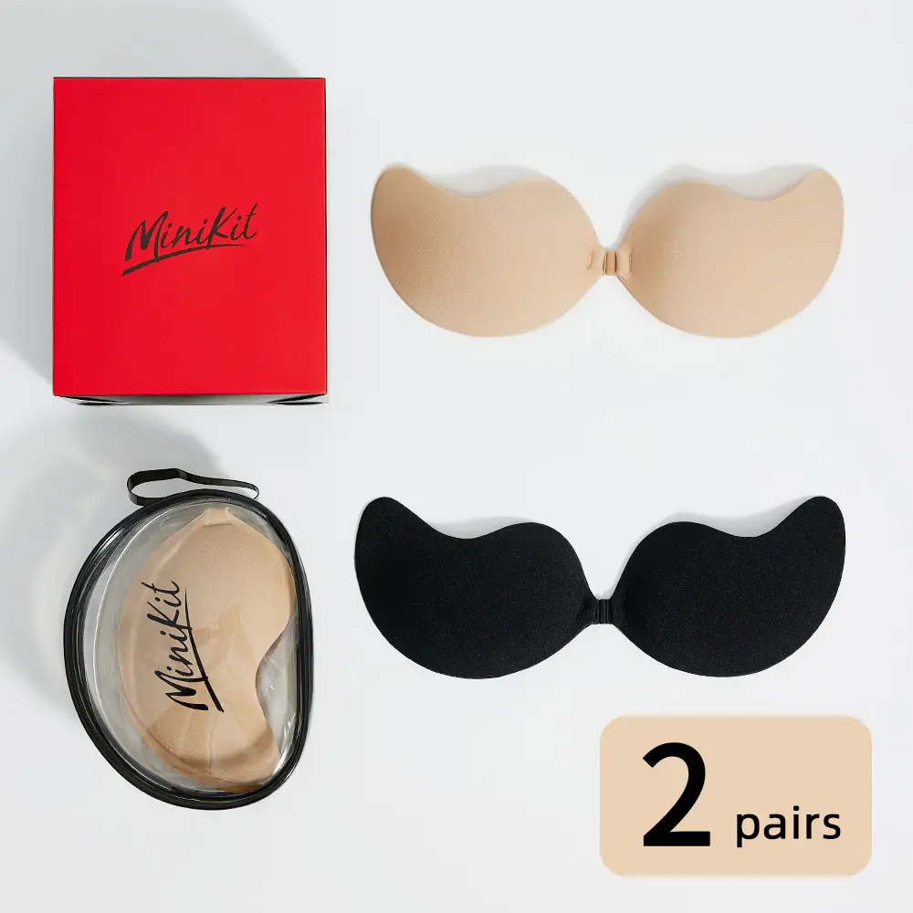 Minikit【2 pairs】sticky bra,Invisible push up Adhesive V-bra Minimalist Womenswear Comfort Basic Skin+Skin straplessbra wireless bras for women Bridal