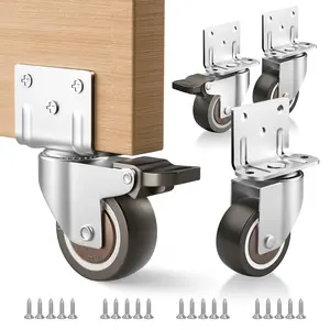 Side Mount Casters, 1.5 Inch Furniture Wheels, L-Shaped Rubber Casters Set of 4, 360- Locking Swivel Top Plate Small Castor Wheels for Furniture,  Bed, Kitchen, Cabinet, Table.