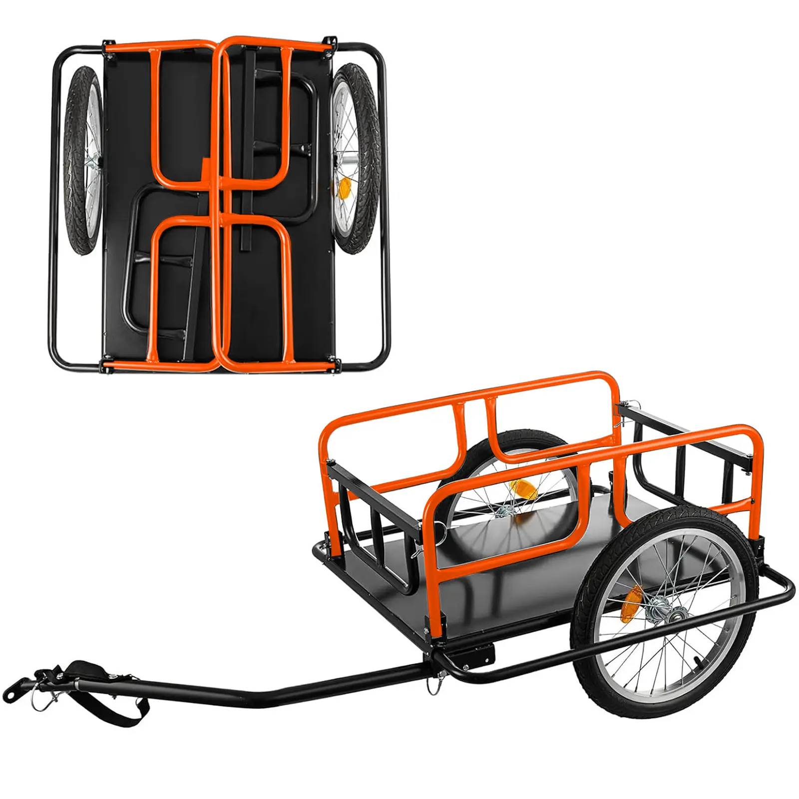 Skeam Foldable 4-Wheeled Bike Cargo Trailer Wagon - High-Capacity Heavy-Duty Rolling Trolley for Transportation, Cycling, 160LBS Capacity, 16" Wheels, Universal Hitch, Fits 22"-28" Bikes, Folding Strollers