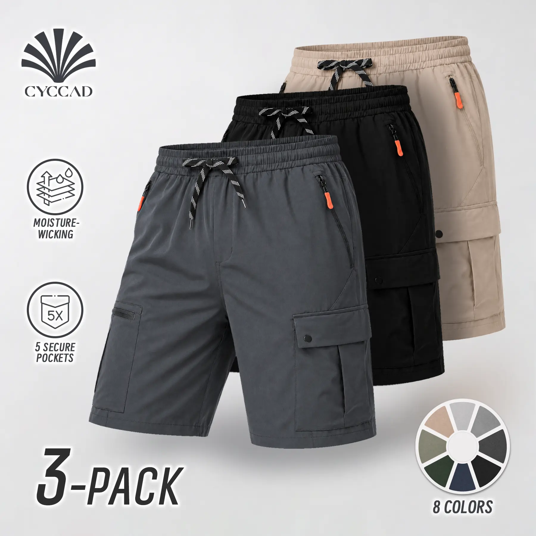 Men's 3-Pack Ultra-Lightweight Work Shorts Quick Dry Breathable Durable Summer Utility Shorts with Wrinkle-Resistant Textured Fabric Multiple Pockets for Tools Outdoor Hiking Gym Casual Everyday Comfort Beige Solid Color Menswear, Men’s Shorts, Male