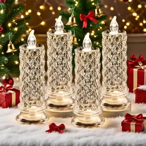 Set of 4, LED Crystal Candle Lights - Romantic Tabletop Night Lights for Bedroom Decorations, Gifts, Anniversaries and Parties, Suitable for Weddings, Birthdays, Holiday Tabletop Decorative Lights