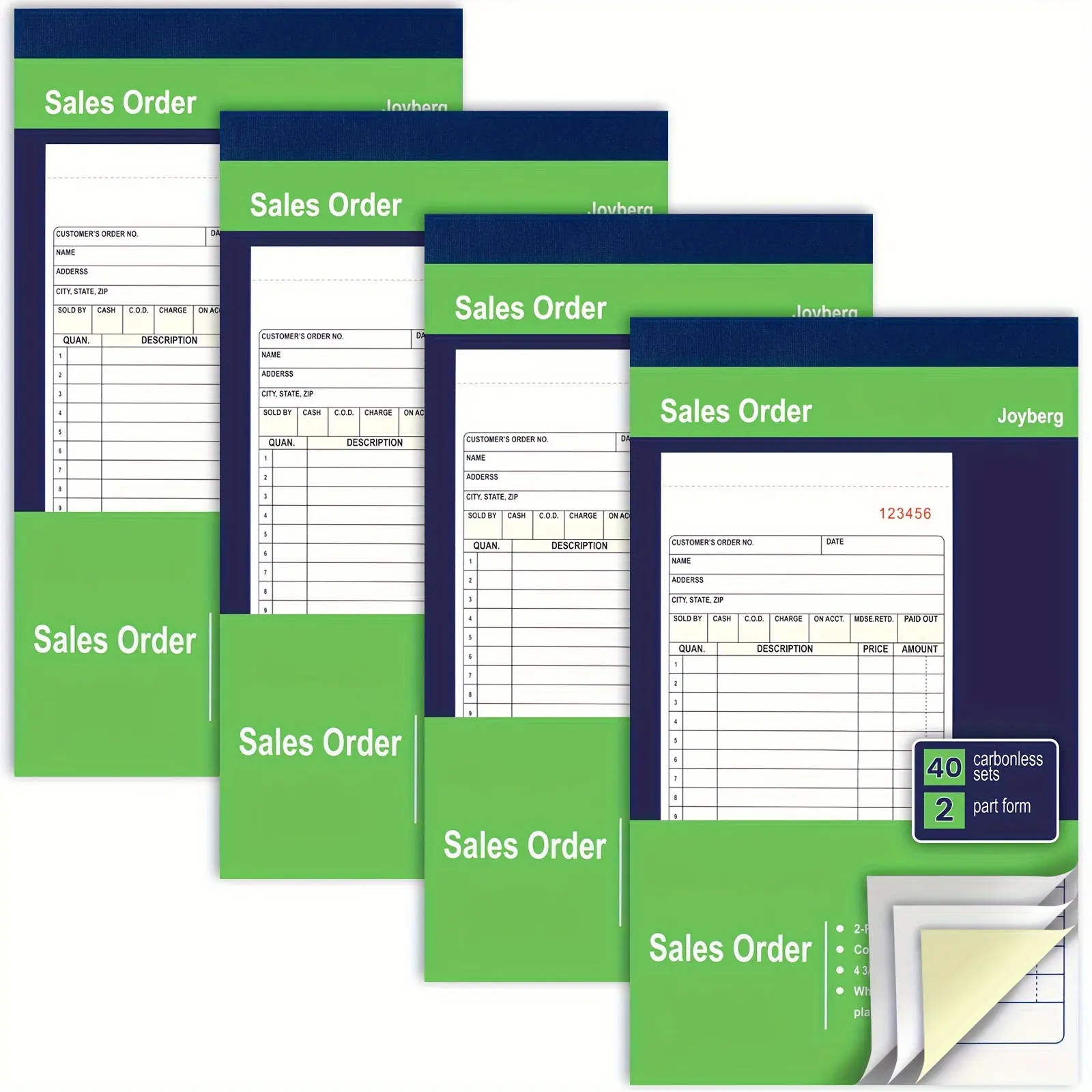 4 Pack Receipt Book, 10.6x18.3cm Receipt Book with Carbon Copies, 2-Part Carbonless(White and Yellow), 40 Sets Per Book, Order Book for Small Business, Office Stationery, Office Supplies