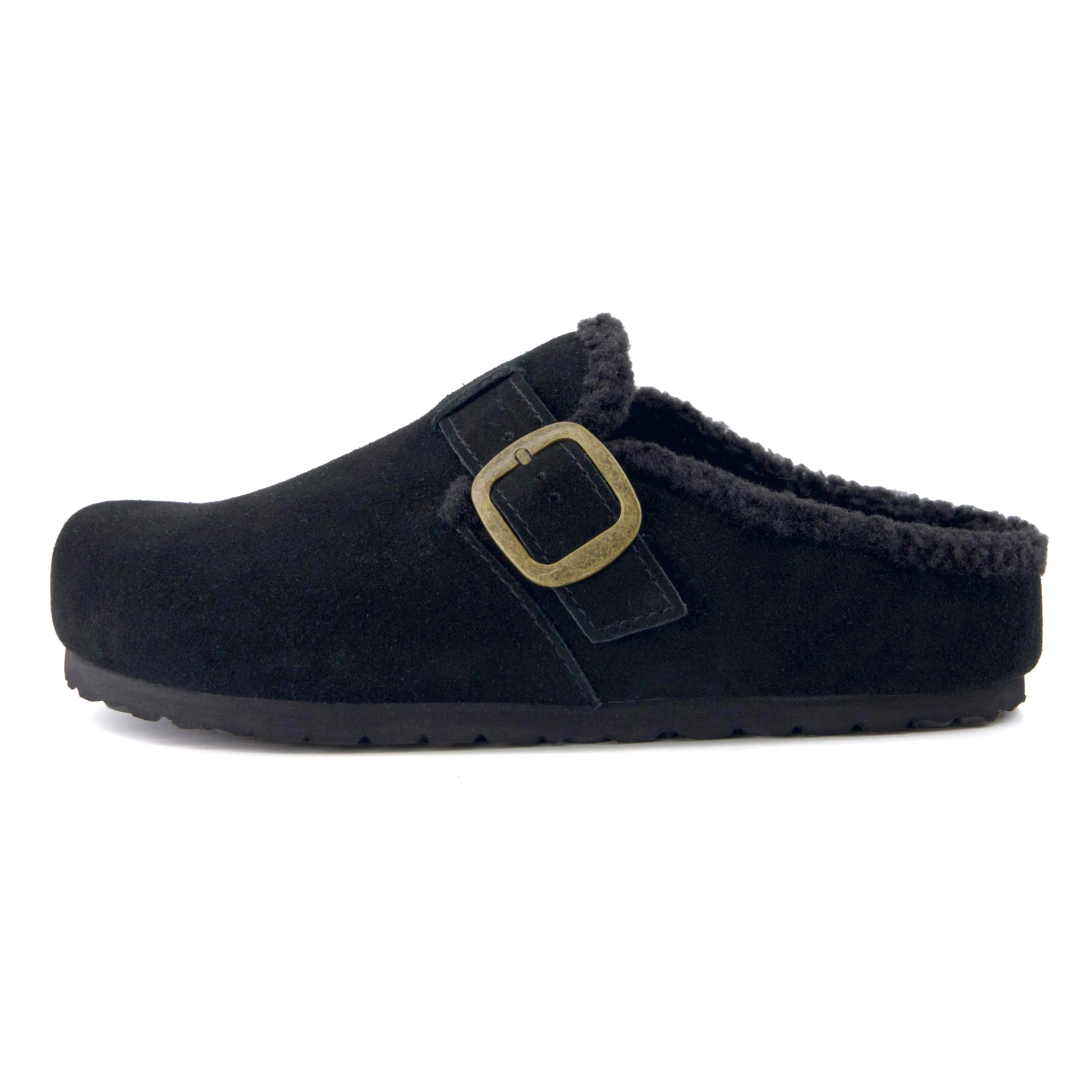 Cushionaire Women's Haven Cozy Leather Clogs | Genuine Suede Slip on Women's Casual Clogs with Faux Fur Lining and Cushioned Cork Footbed | Classic Soft Footwear Loafer Mules