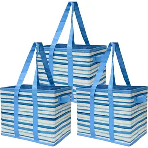 3Pk Reusable Grocery Bags, Foldable Shopping Bags for Groceries with Reinforced Bottom & Handles Folding