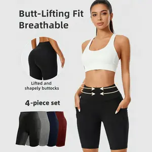 4pcs High Waist Athletic Yoga Shorts,Soft Shorts,Breathable, Pocketed Stretchable Tight Fit Gym Wear For Daily Workout & Casual Use Women Outdoorfun