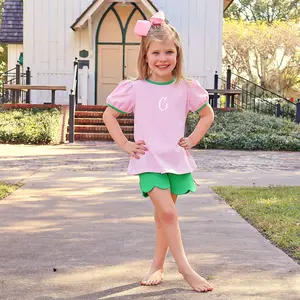 Pink Stripe & Green Liv Short Set - Soft Knit Girl's 2Pc Spring Outfit