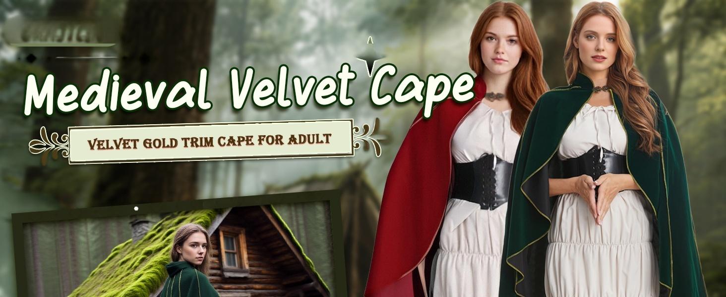 Women's Velvet Hooded Cloak Renaissance Costume Cape Medieval Witch Wizard Halloween Cosplay Robe Dress Grey
