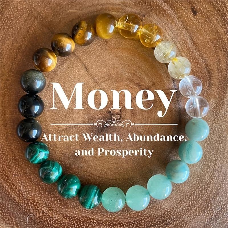 Trendy Colorblock Lucky Bracelet 4-Piece Set: Authentic Citrine + Malachite Energy Bracelets for Money Magnetism, Self-Esteem & Spiritual Protection