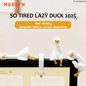 4pcs Cartoon Mini Lazy Duck Screen Decorations, Cute Desk Ornaments, Computer Screen & Office Desktop Accessories
